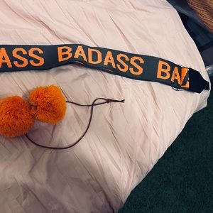 Quilted Koala Strap Orange & Olive "Badass",  and Orange Pom-Pom